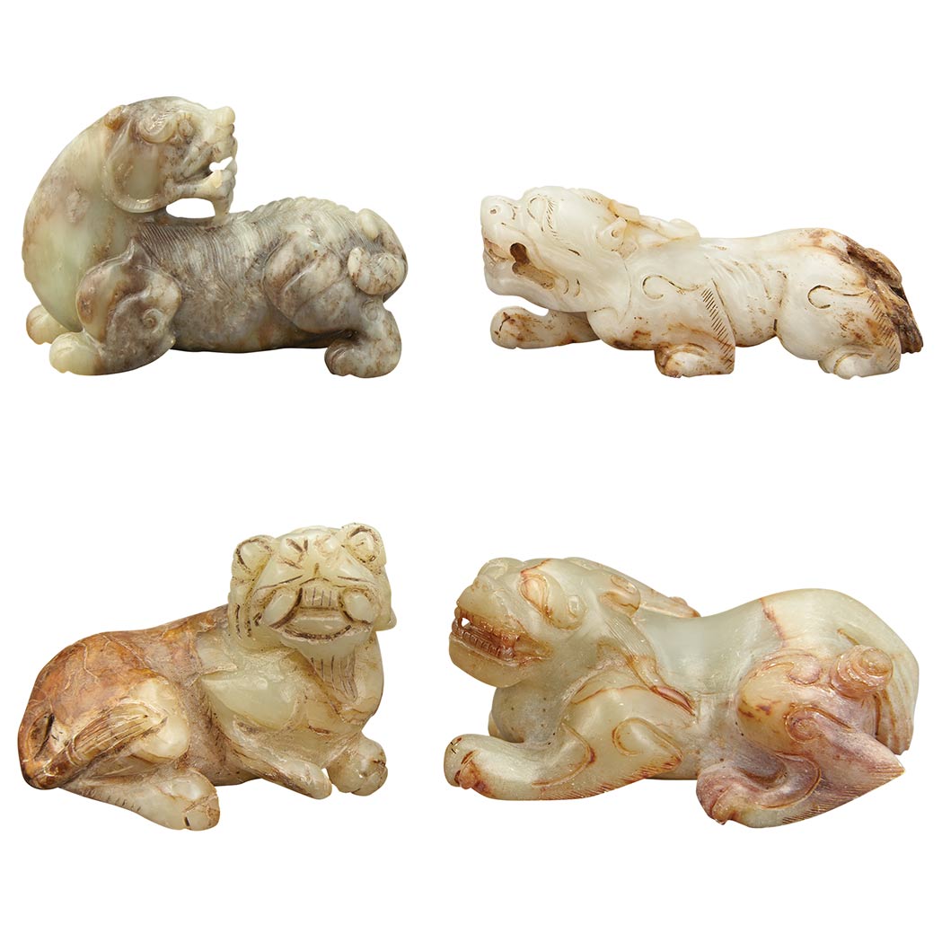 Appraisal: Group of Four Chinese Celadon Jade Mythical Beasts Comprising three