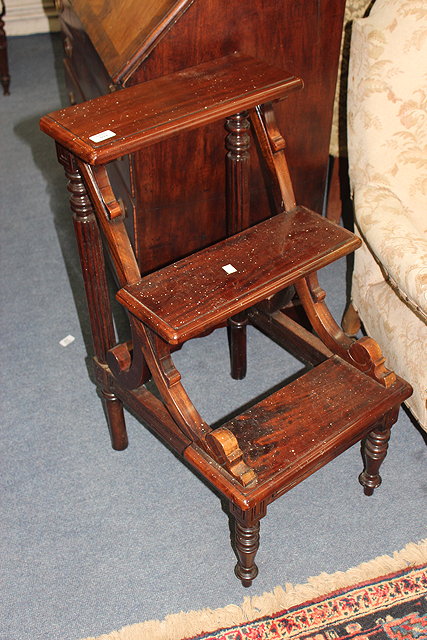 Appraisal: A SET OF HARDWOOD LIBRARY STEPS with scroll and reeded