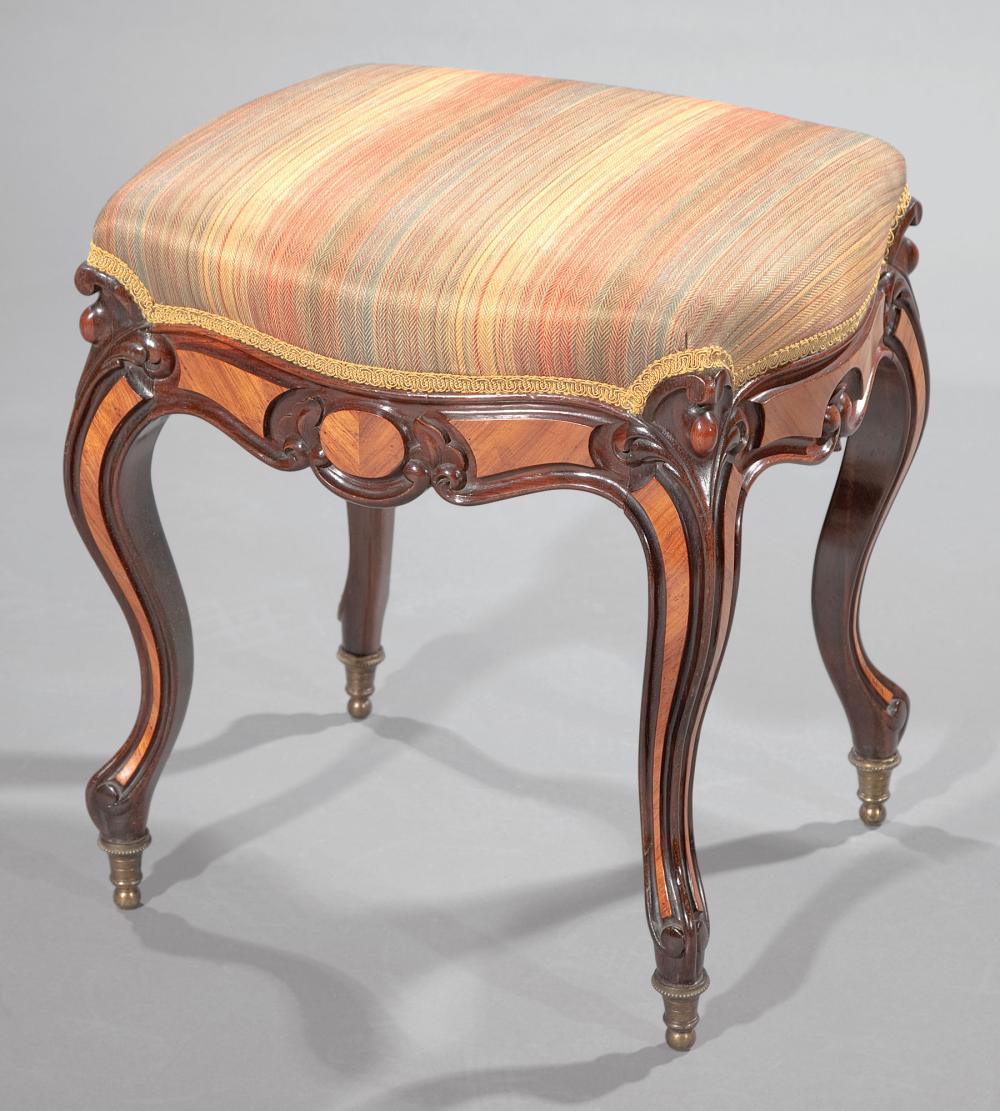 Appraisal: Napoleon III Carved Rosewood and Kingwood Inlaid Stool mid-to-late th