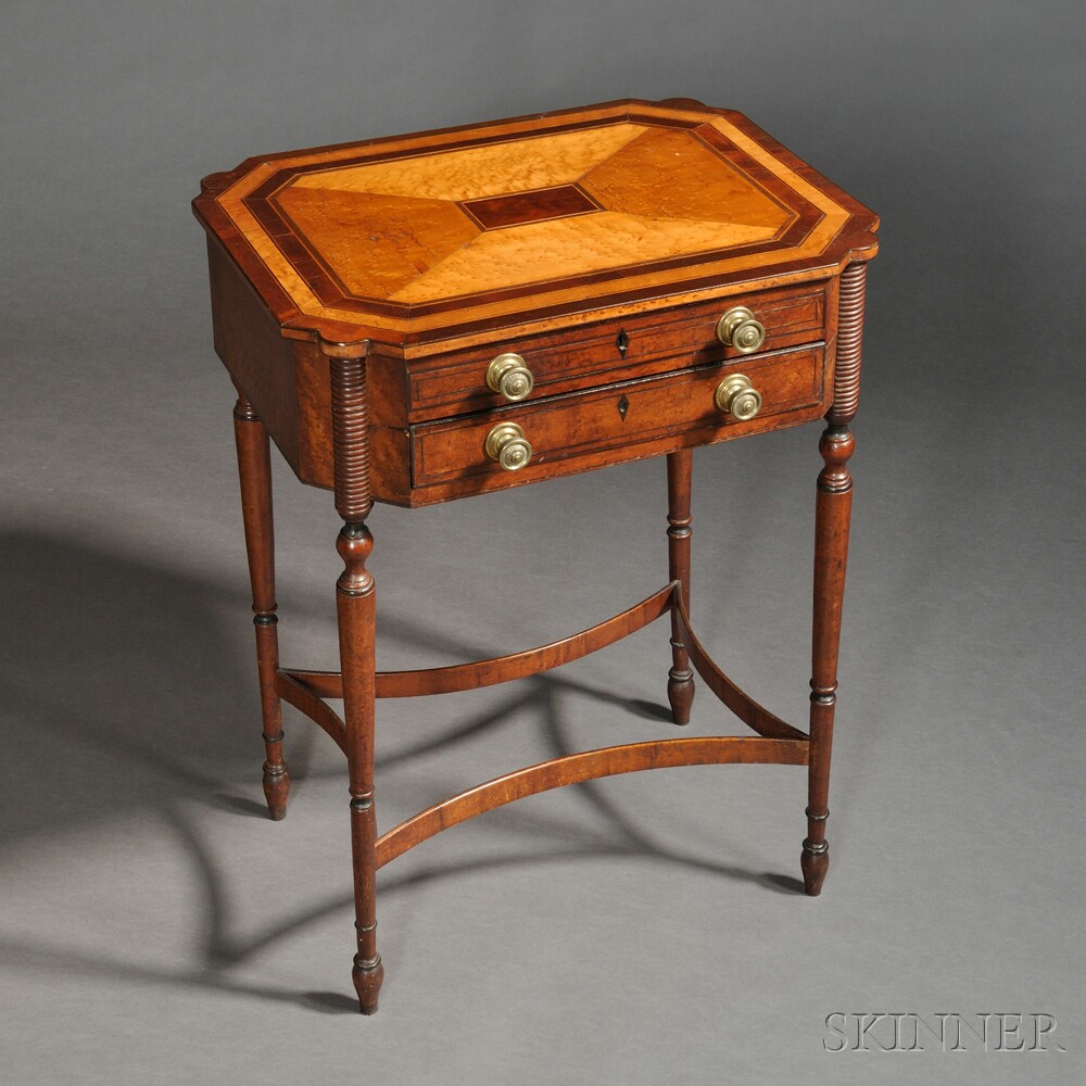 Appraisal: Neoclassical Carved Mahogany and Bird's-eye Maple Veneer Worktable possibly New