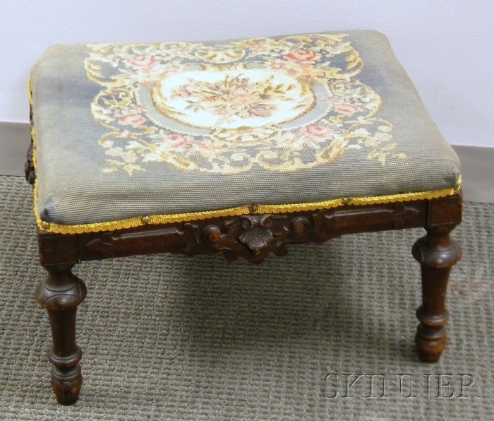 Appraisal: Victorian Renaissance Revival Needlepoint Upholstered Carved Walnut Footstool lg in