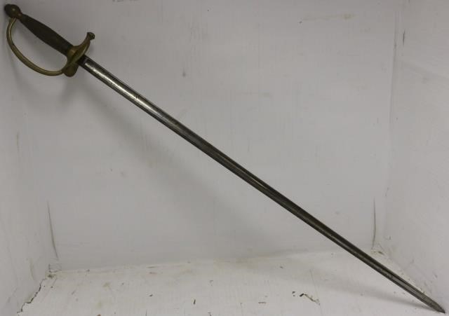 Appraisal: AMES CIVIL WAR SWORD STRAIGHT BLADE BRASS HILT DATED LONG