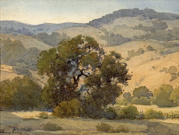 Appraisal: Percy Gray - An old oak with sunlit hills signed