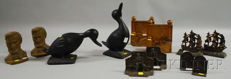 Appraisal: Pair of Black-painted Cast Iron Duck Figures and Five Pairs