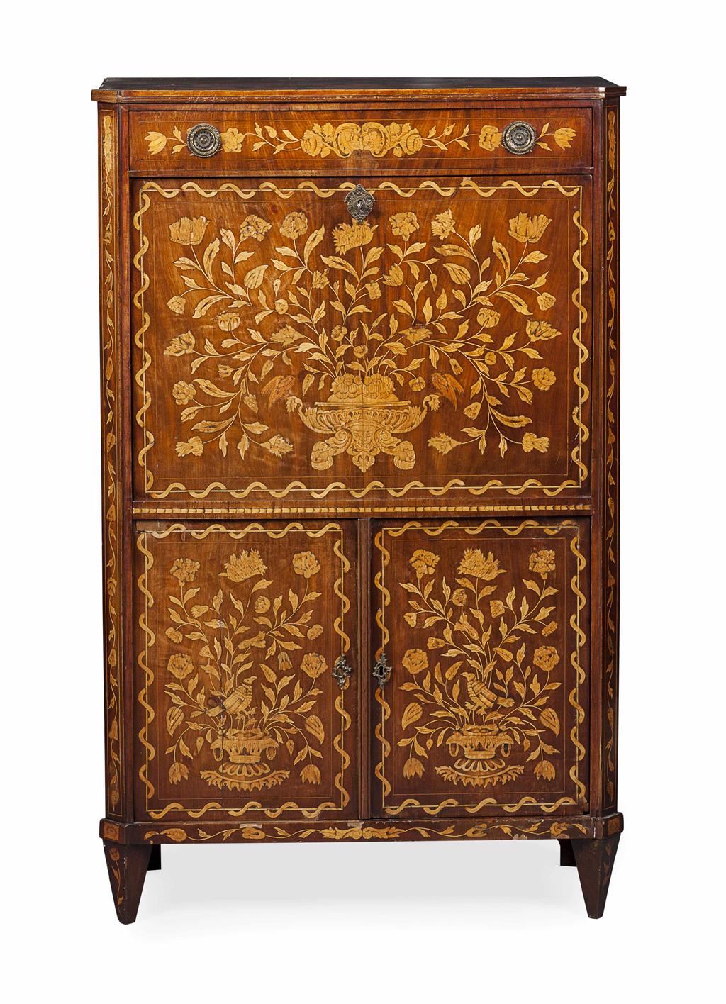 Appraisal: DUTCH WALNUT MARQUETRY FALL FRONT SECRETAIRE TH CENTURY the rectangular