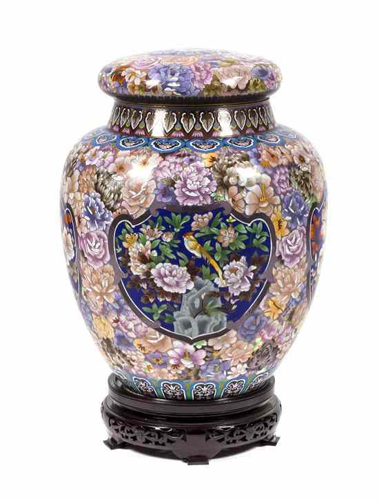 Appraisal: A Massive Chinese Cloisonne Covered Urn the lid having a