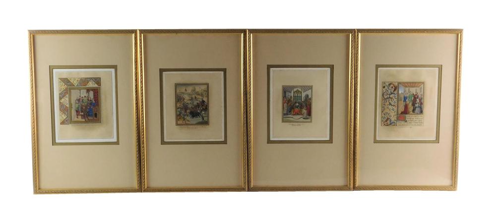 Appraisal: Four framed English illuminated manuscripts th C ink gouache and