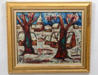 Appraisal: HENRI D ANTY French - Snowy Village Signed l l