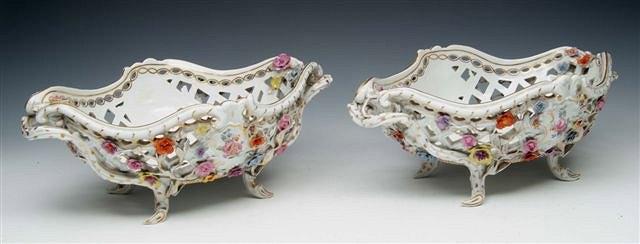 Appraisal: A PAIR OF LATE MEISSEN PORCELAIN FRUIT BASKETS with encrusted