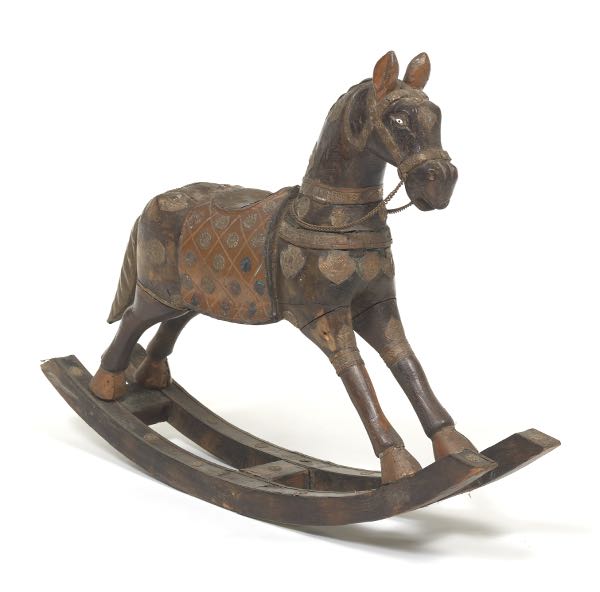 Appraisal: TH CENTURY ANGLO-INDIAN ROCKING HORSE x x Wood brass and