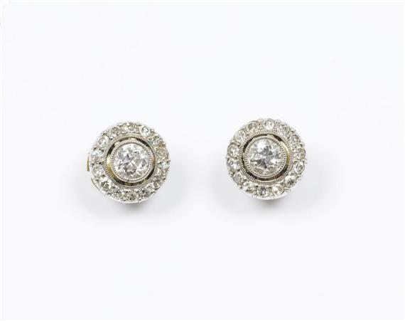 Appraisal: DIAMOND EAR STUDS ca Platinum Fancy round ear studs each