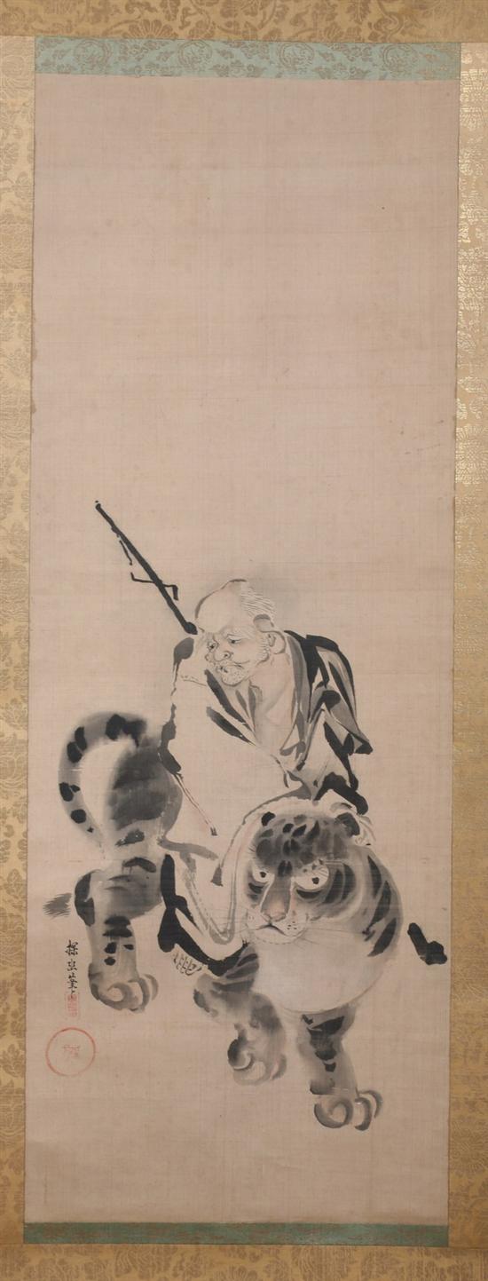 Appraisal: JAPANESE SCHOOL Meiji period Man on tiger back Ink on