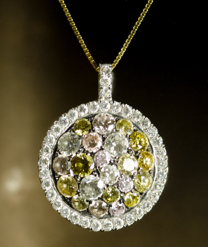 Appraisal: MULTI-COLOR DIAMOND PENDANT NECKLACE suspended on an inch k yellow