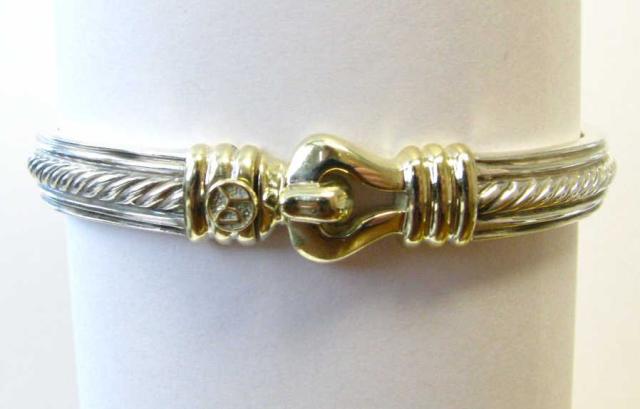 Appraisal: David Yurman K and Sterling Silver buckle cable bangle