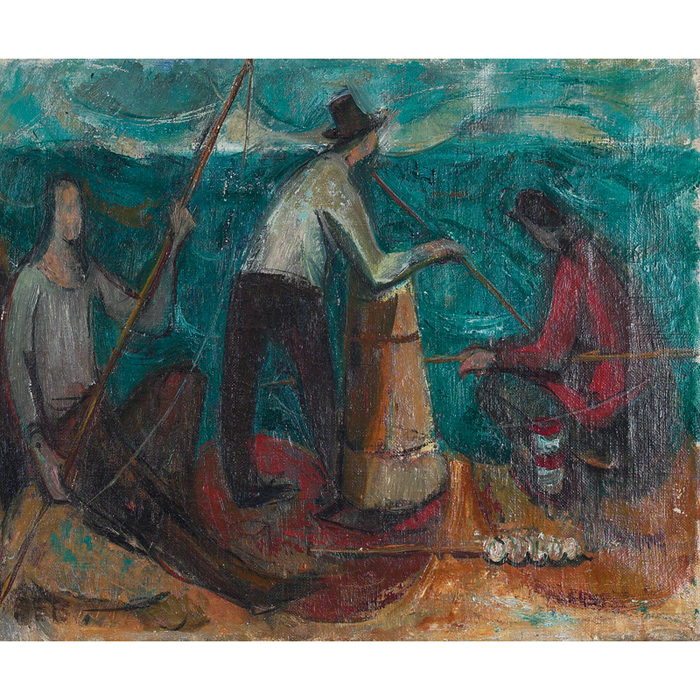 Appraisal: Sheila E Burlingame American - Fishermen c oil canvas x