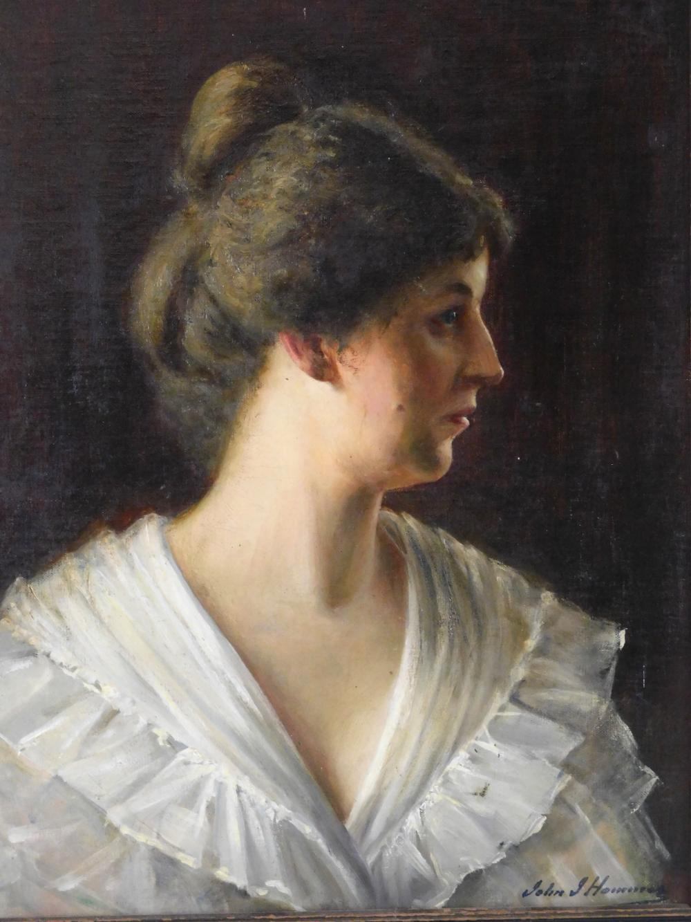 Appraisal: Oil on canvas board portrait of woman wearing white blouse