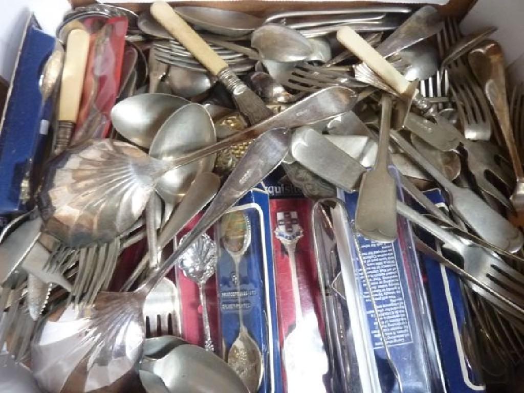 Appraisal: A large quantity of plated flatware and cased souvenir spoons