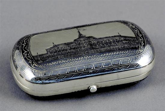 Appraisal: Russian niello-decorated silver box circa hinged rectangular case cover nielloed