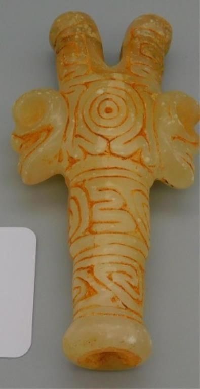 Appraisal: TAINO COHOBA INHALER WITH TWO EXTENDED HEADS Fully Incised with