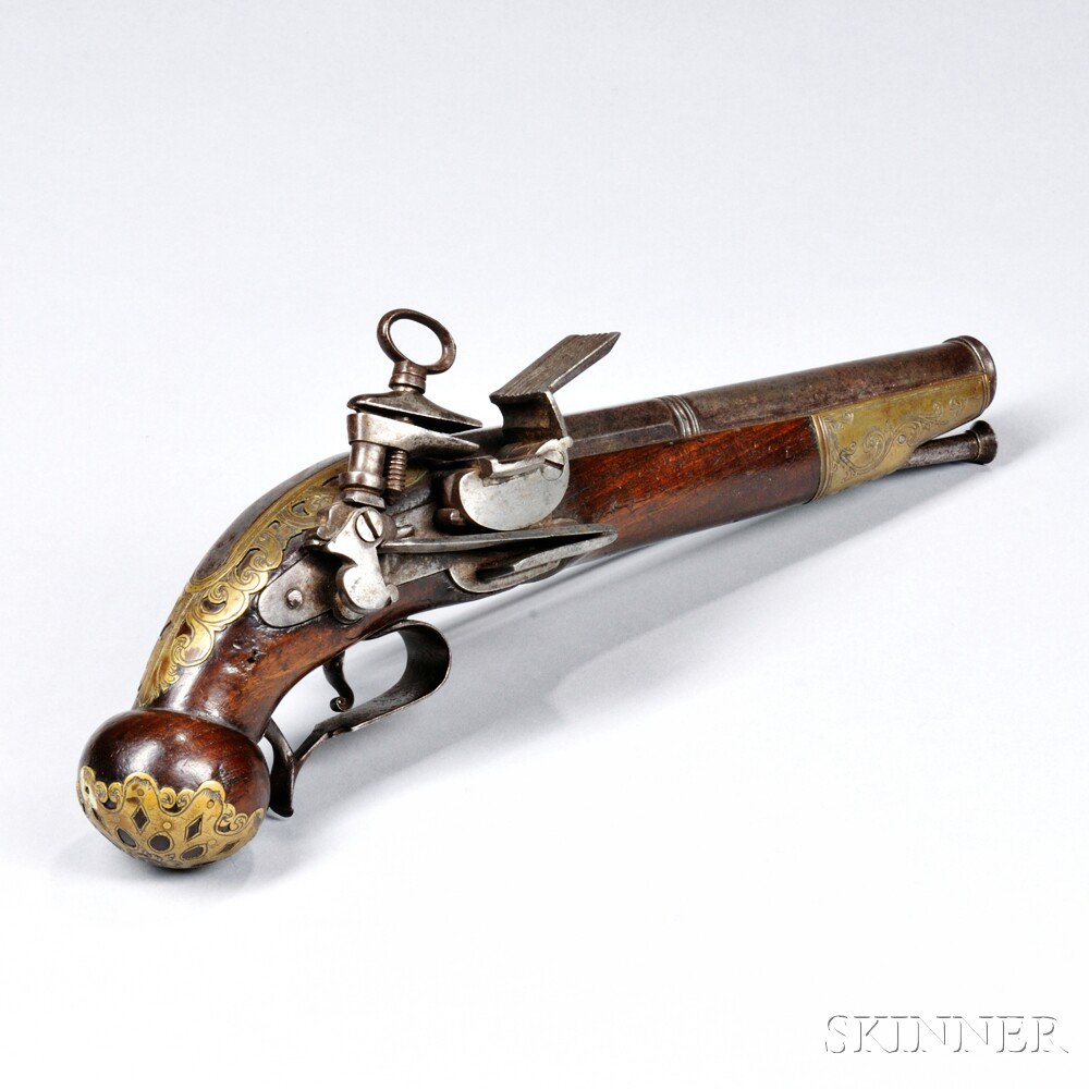 Appraisal: Spanish Miquelete-lock Pistol c th century walnut stock with ornate