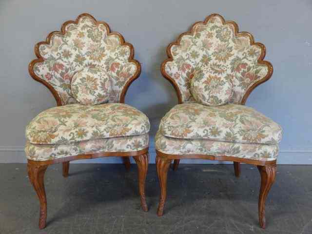 Appraisal: Pair of Fruitwood Fan Back Upholstered Chairs From a New