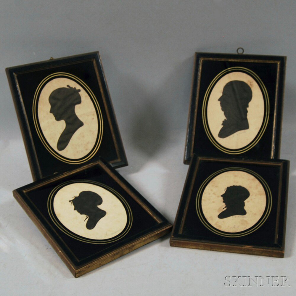 Appraisal: Four Framed Silhouettes hollow-cut portraits of two ladies and two