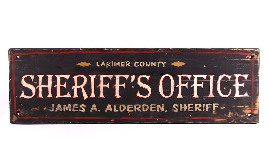 Appraisal: Larimer County Sheriff's Office Wooden Trade Sign The lot features