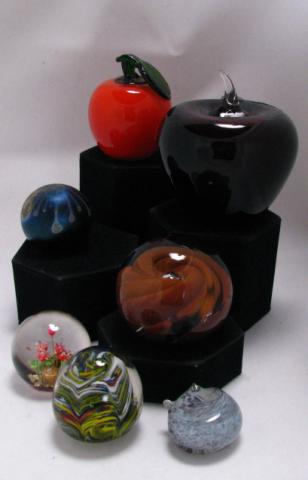 Appraisal: Group of seven art glass paperweights including two with Blenko