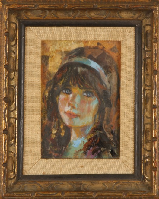 Appraisal: Portrait of a young girl oil on board with copper