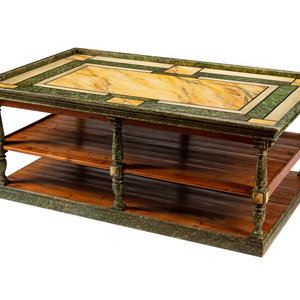 Appraisal: A Continental Faux Marble Painted Three-Tier Portfolio Table th Century