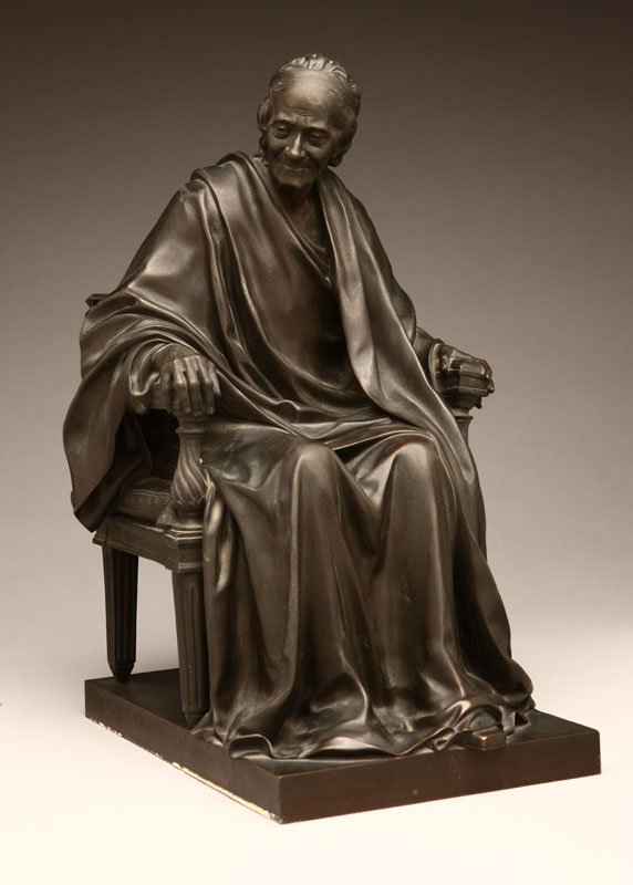 Appraisal: After Jean-Antoine Houdon patinated bronze figure of Voltaire Barbedienne foundry