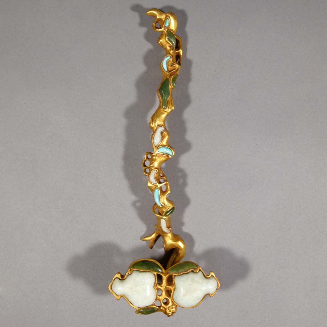 Appraisal: Chinese Gilt-Bronze and Stone Sceptre Worked in the shape of