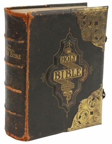 Appraisal: Illustrated family bible mid th c gilt embossed black leather