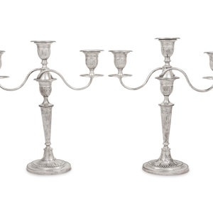 Appraisal: A Pair of Silver Three-Light Candelabra The Goldsmiths and Silversmiths