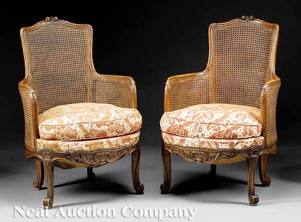 Appraisal: A Pair of Louis XV XVI-Style Carved Beech and Caned