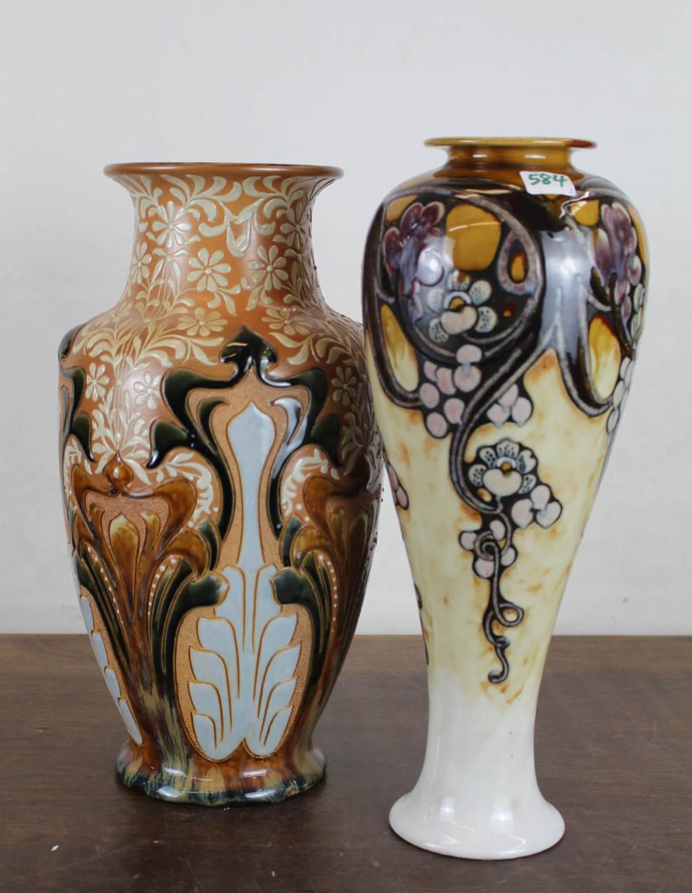 Appraisal: TWO ENGLISH ROYAL DOULTON ART POTTERY VASES 'F A B