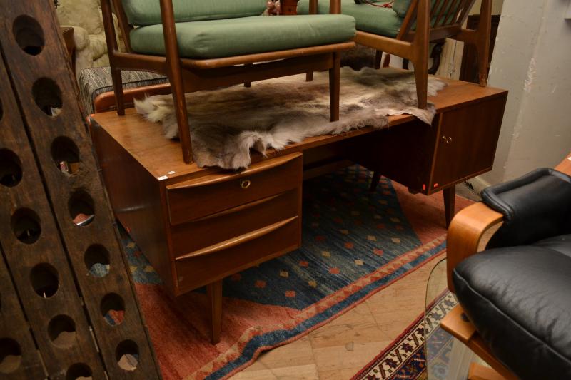 Appraisal: A MID CENTURY FRENCH WALNUT DESK WITH SPLAYED LEGS