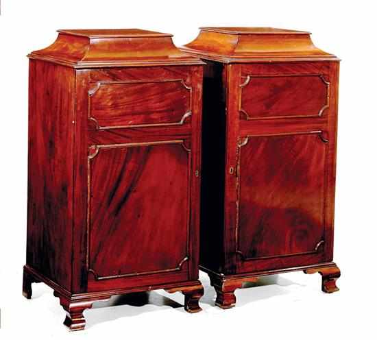 Appraisal: Pair Georgian style mahogany pedestals mid th century shaped and