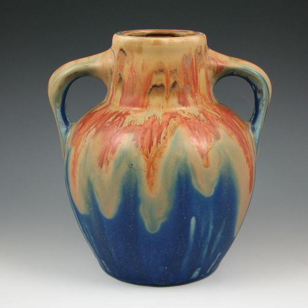 Appraisal: Very nicely glazed handled vase in beige burnt orange and