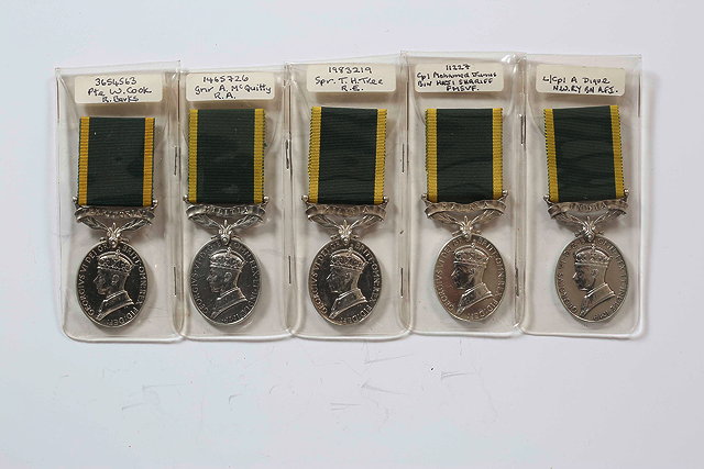 Appraisal: A GROUP OF FIVE VARIOUS EFFICIENT SERVICE MEDALS awarded to