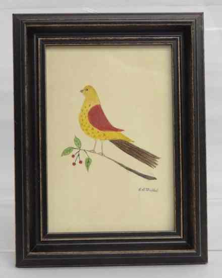 Appraisal: Watercolor ''Folk Art Bird'' by well know Ct folk artist