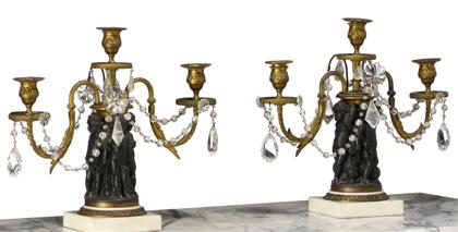 Appraisal: Pair of bronze marble and gilt metal three-light candelabra french