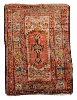 Appraisal: Hamadan Rug central medallion with pendants on faded salmon ground