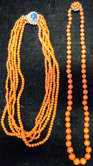 Appraisal: Two coral necklacesOne featuring graduated beads the other comprised of