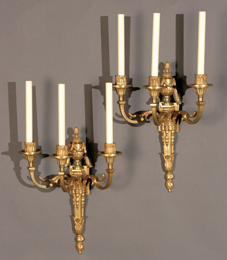 Appraisal: Set of Four Louis XVI Style Ormolu Three-Light Bras de