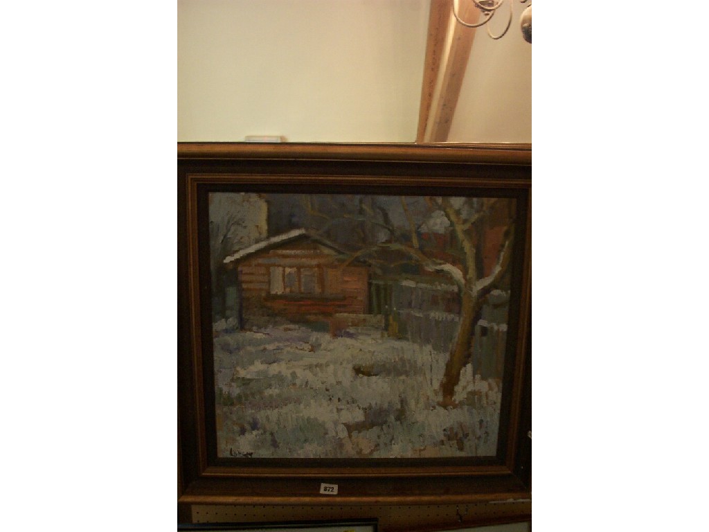 Appraisal: An oil painting on board of a garden scene in