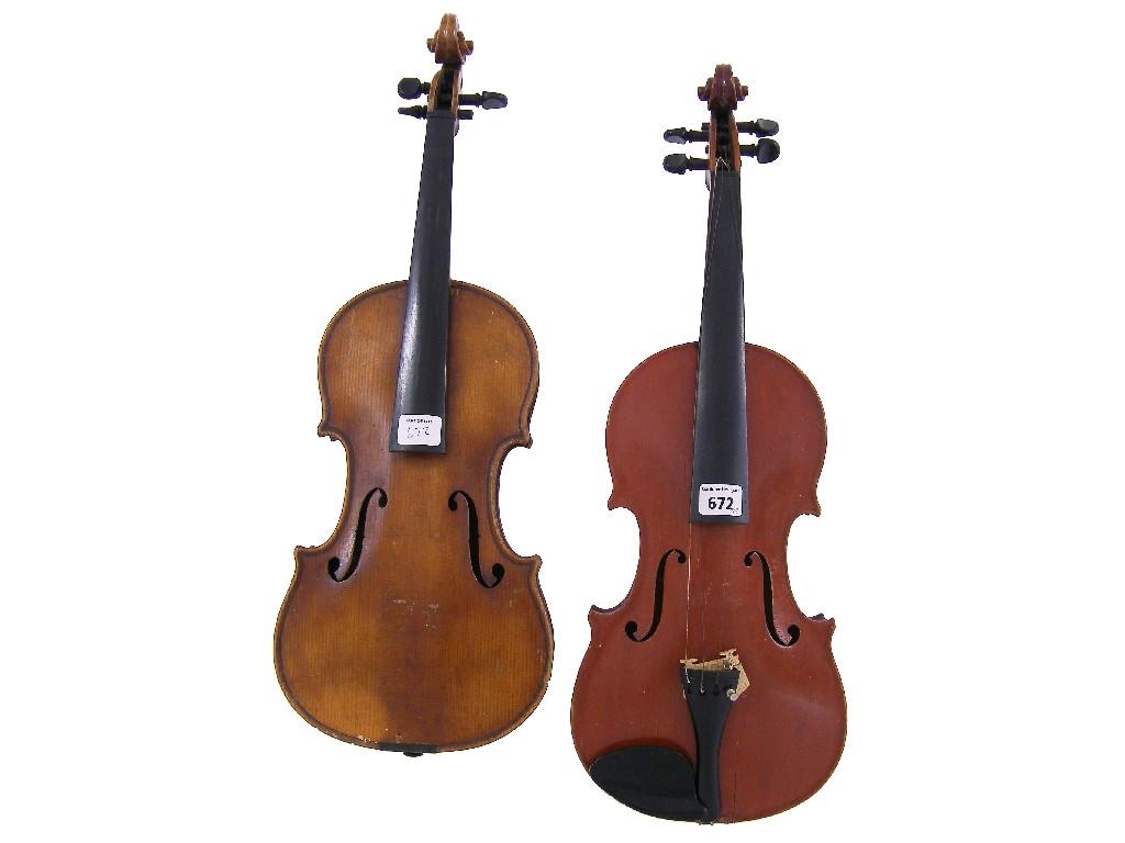 Appraisal: German violin labelled Johann Hornsteiner cm together with a contemporary