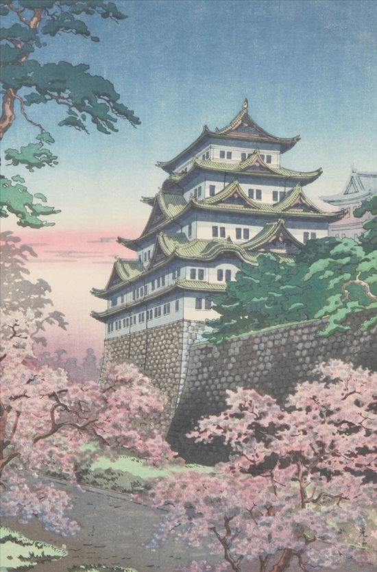 Appraisal: TSUCHIYA KOITSU Japanese - Nagoya Castle in Spring Color woodcut