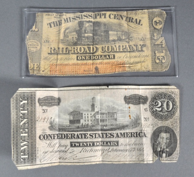 Appraisal: Confederate States NoteG-VG Heavy folds and tear Along with Jan