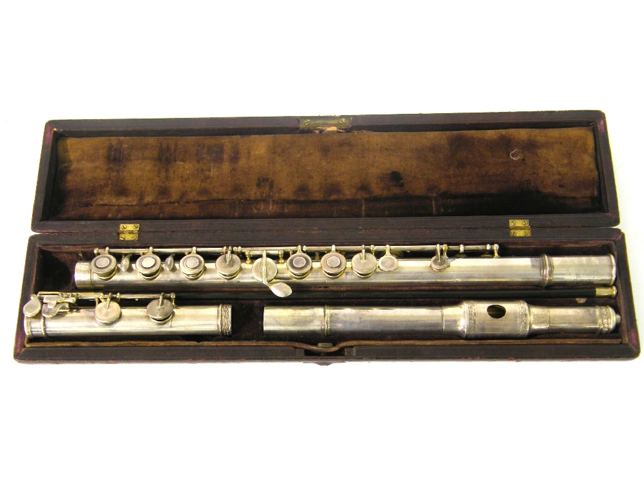 Appraisal: Good silver plated Boehm system flute by and stamped Rudall